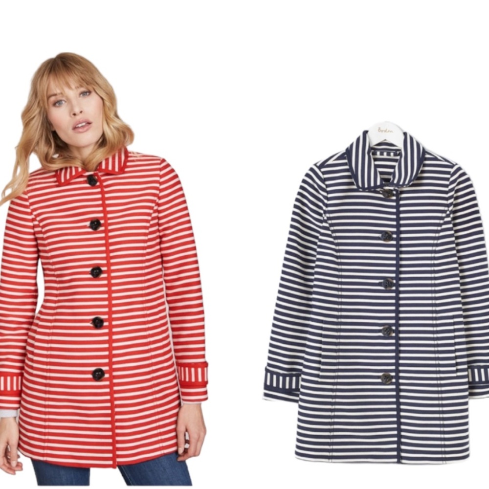 NWT BODEN CONSTANCE STRIPE COAT  Blue White Size 6